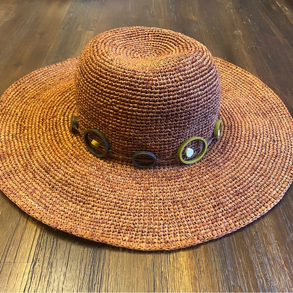 Anthropologie hand woven rust color wide brim hat - Picture 4 of 10